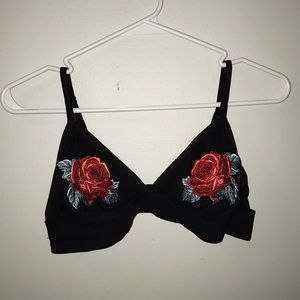 PINK rose embroidery no-padding bra